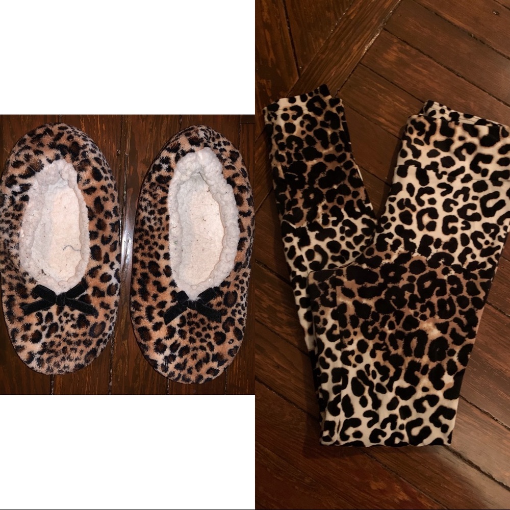 Cheetah print leggings and slippers women’s Halloween costume medium size 8.5